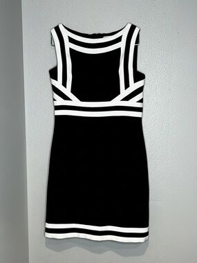 Adrianna Papell Classic Black & White Striped Sheath Dress